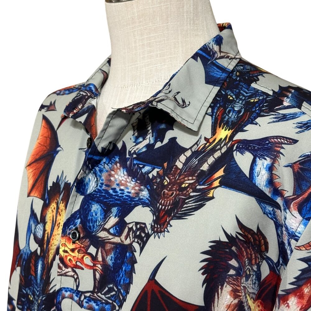 UPAAN Dragon Shirt - Size Large - All Over Print - Button-up - Light Weight